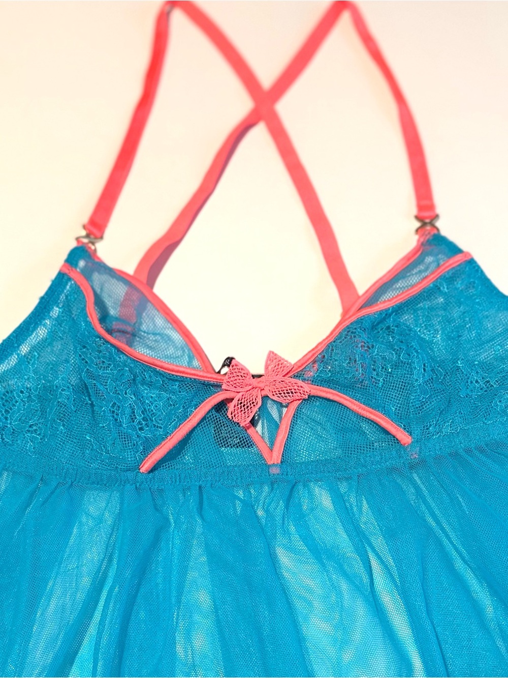 Victoria Secret Babydoll Lingerie Blue with Neon Orange Small - Picture 2 of 7